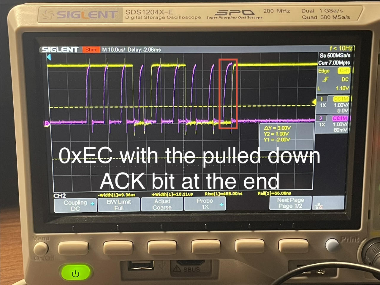 I2C frame with an ACK bit at the end