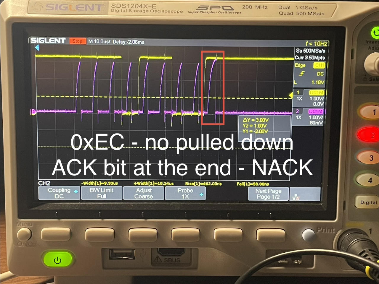 I2C frame with a NACK bit at the end