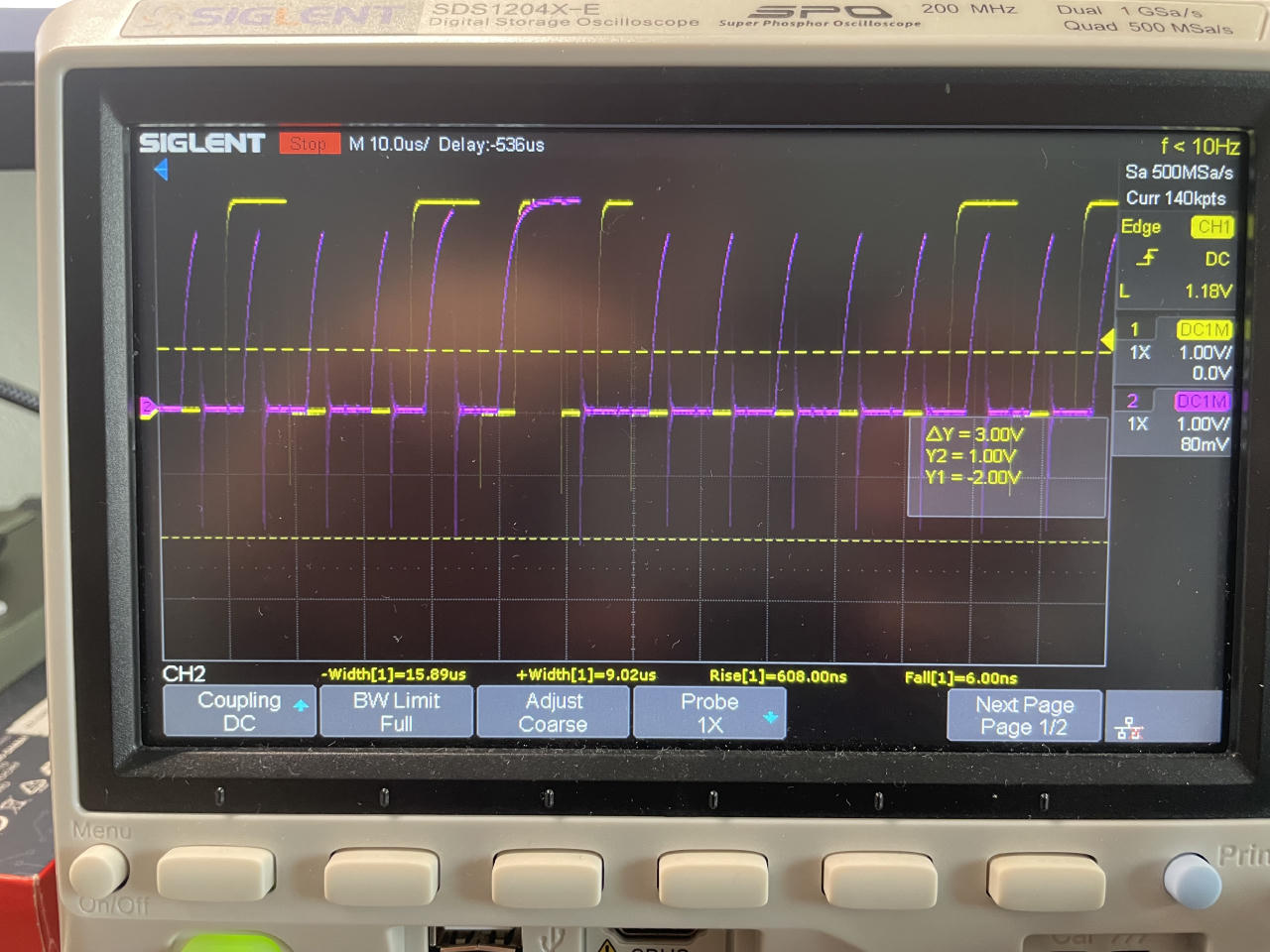 Scope capture of I2C frames in an address scan